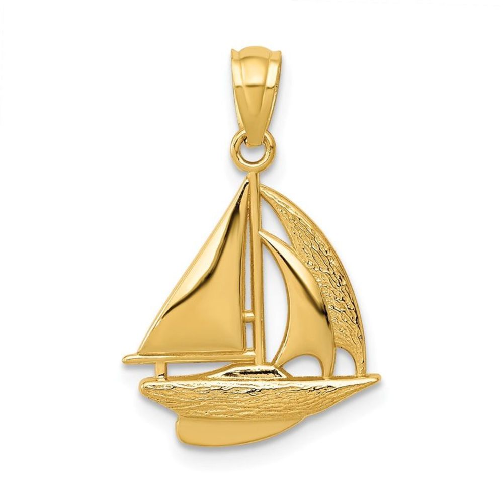 14k Yellow Gold Small Sailboat Necklace - 16 Inch